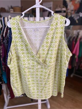 Merona Green & White Crossover V-Neck Sleeveless Tank